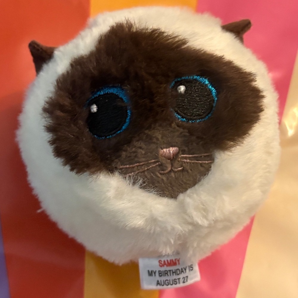 Ty Beanie Bellies‎ Sammy Siamese Cat Cream Brown Plush Round Stuffed Animal 2024
